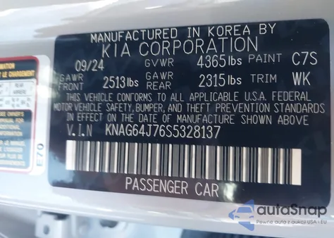 2025 Kia K5 Gt-Line z USA, uszkodzony, nr VIN KNAG64J76S5328137